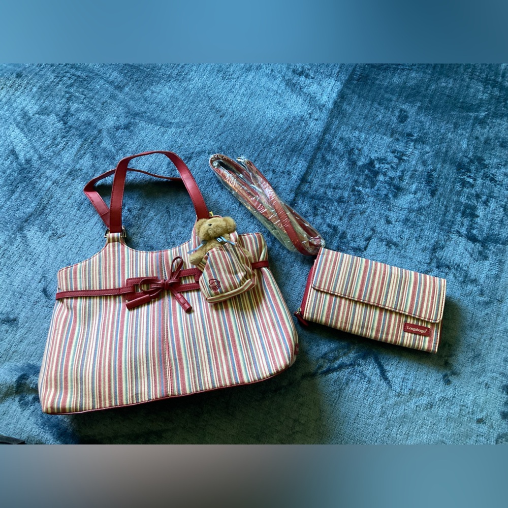 Longaberger homestead brand, purse, wallet and bear charm set, crossbody strap